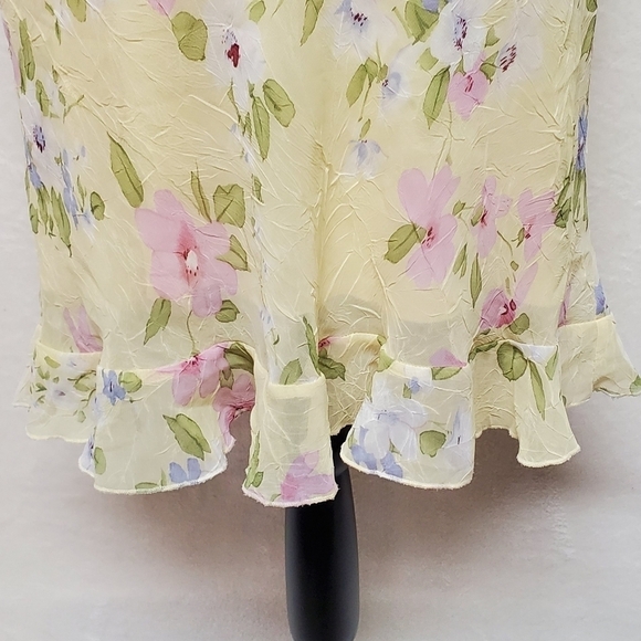 Vintage City Triangles Yellow Pink Floral Ruffle Flutter Sleeve Chiffon Dress M - Picture 7 of 14